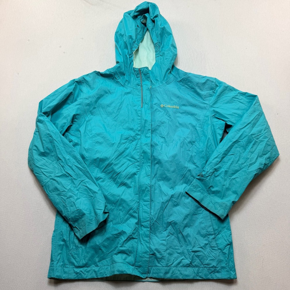 Columbia Rain Jacket Women Extra Large Teal Excellent Hooded Windbreaker Mesh